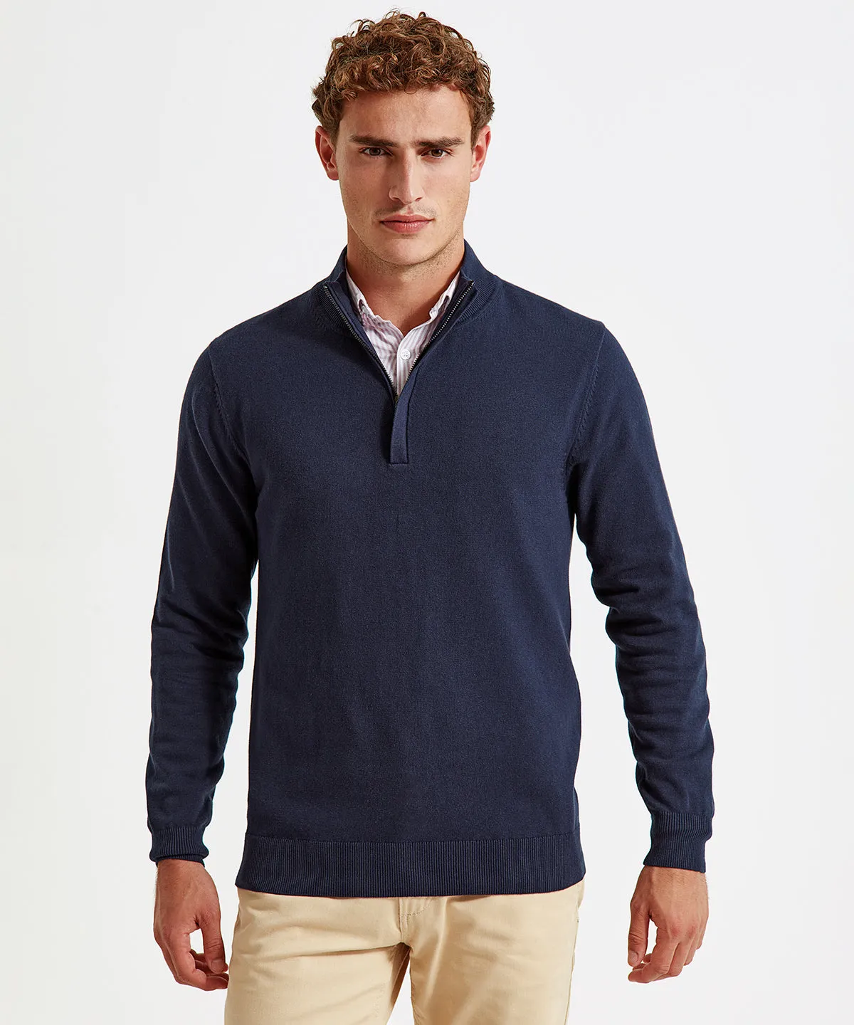 Mens cotton blend  zip sweater | French Navy