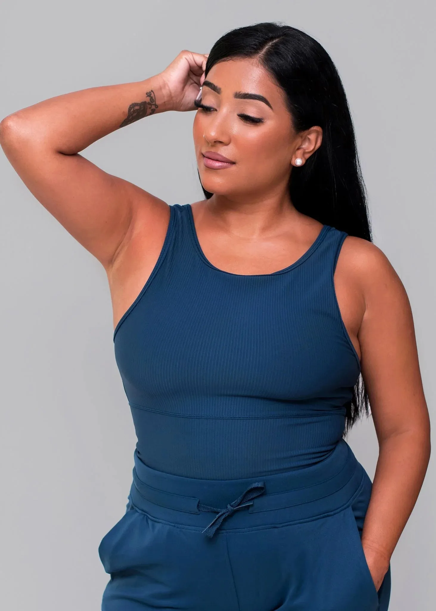 Midnight Blue Ribbed Crop Top