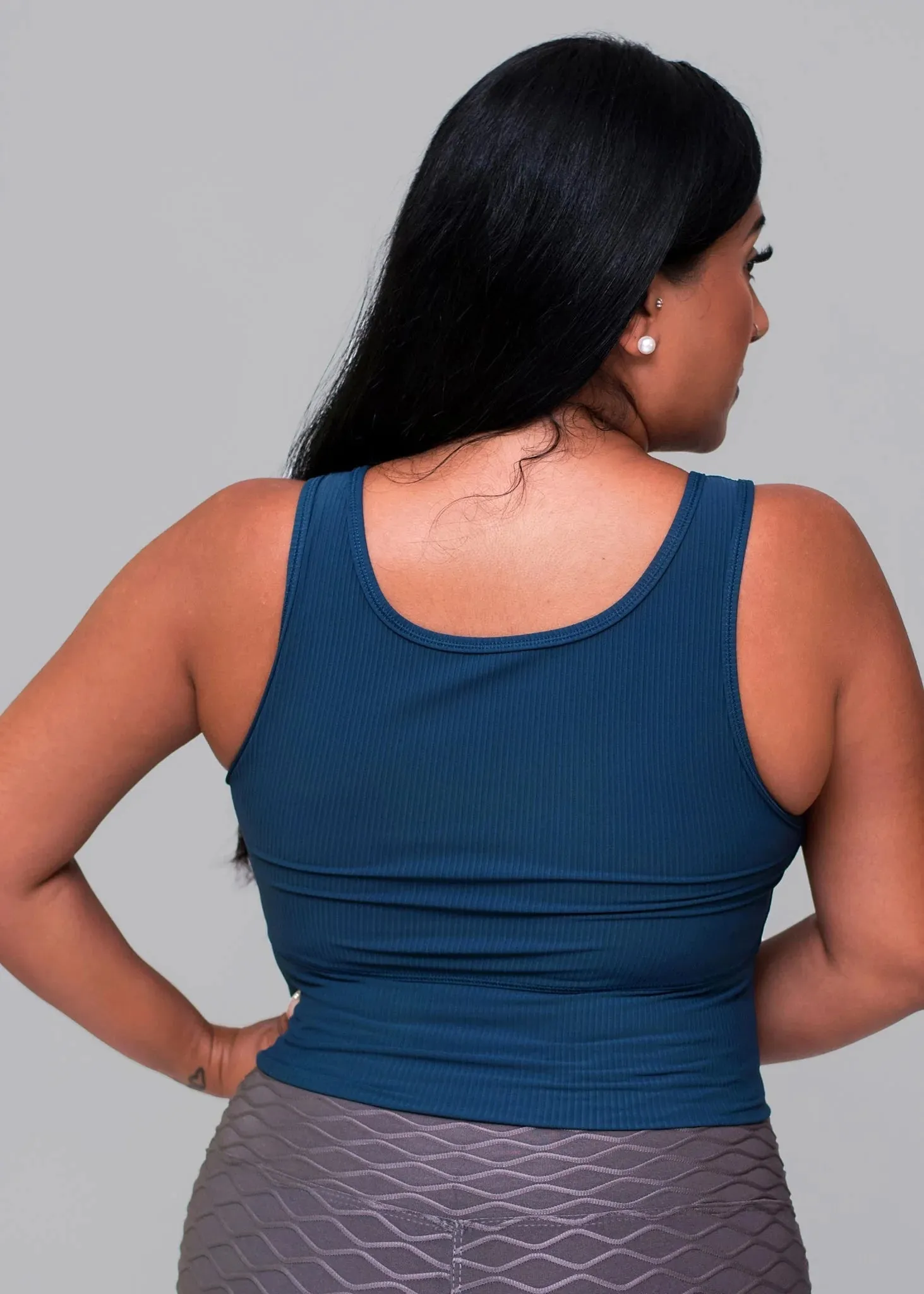Midnight Blue Ribbed Crop Top