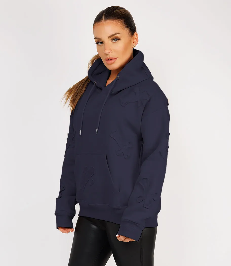 Navy Crucifix Cross Patch Embroidered Hoodie