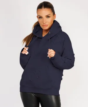 Navy Crucifix Cross Patch Embroidered Hoodie