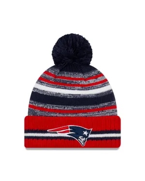New England Patriots New Era 2021 NFL Sideline - Sport Official Pom Cuffed Knit Hat - Red/Navy