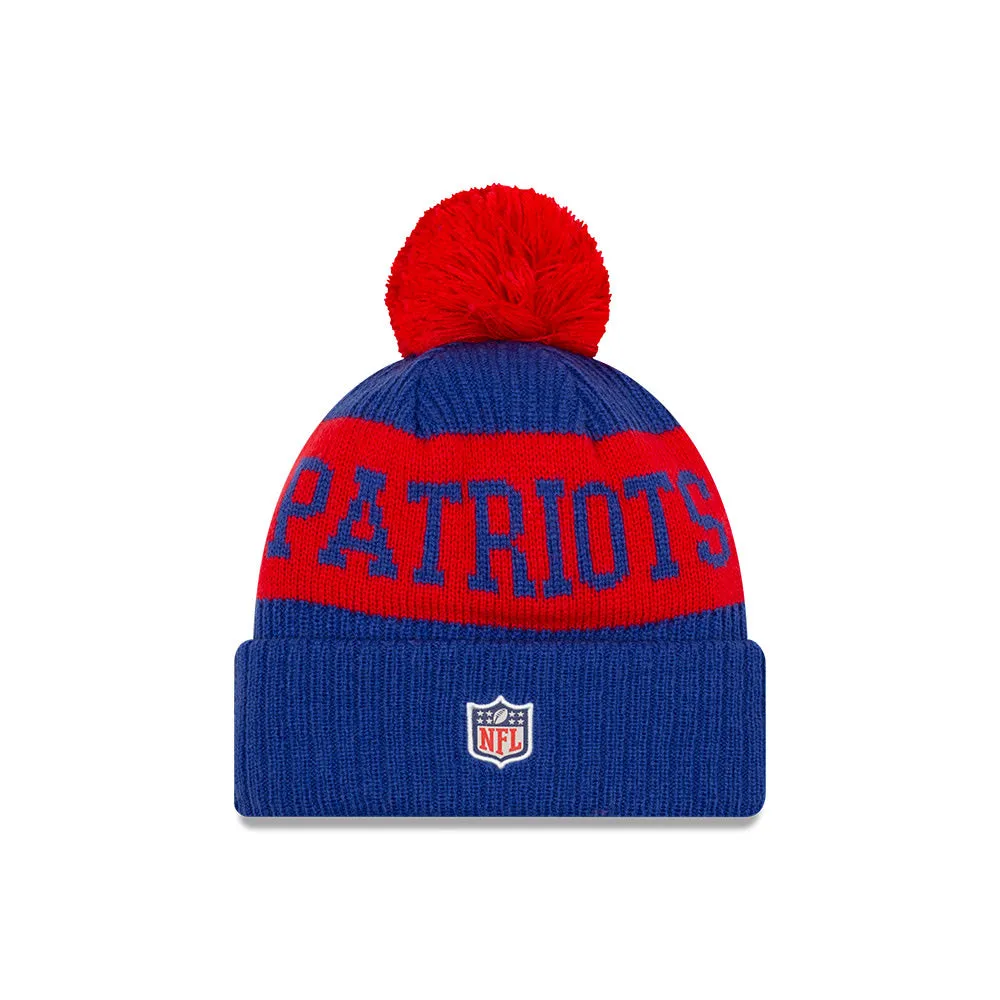 New England Patriots New Era Royal/Red 2020 NFL Sideline - Official Alternate Logo Sport Pom Cuffed Knit Toque