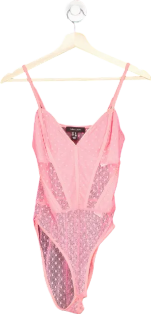 New Look Pink Lace Bodysuit UK 8