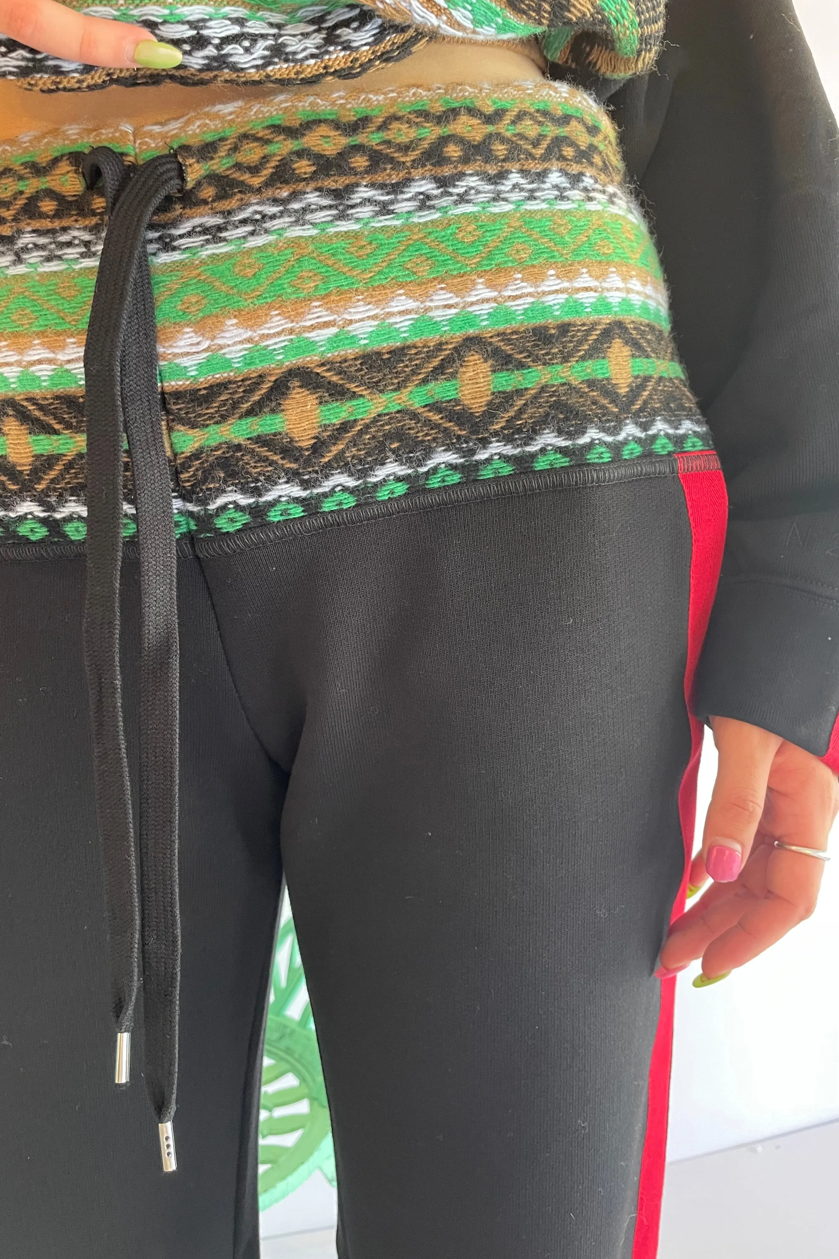 No. 21- Sweatpants: Black/ Green Stripe