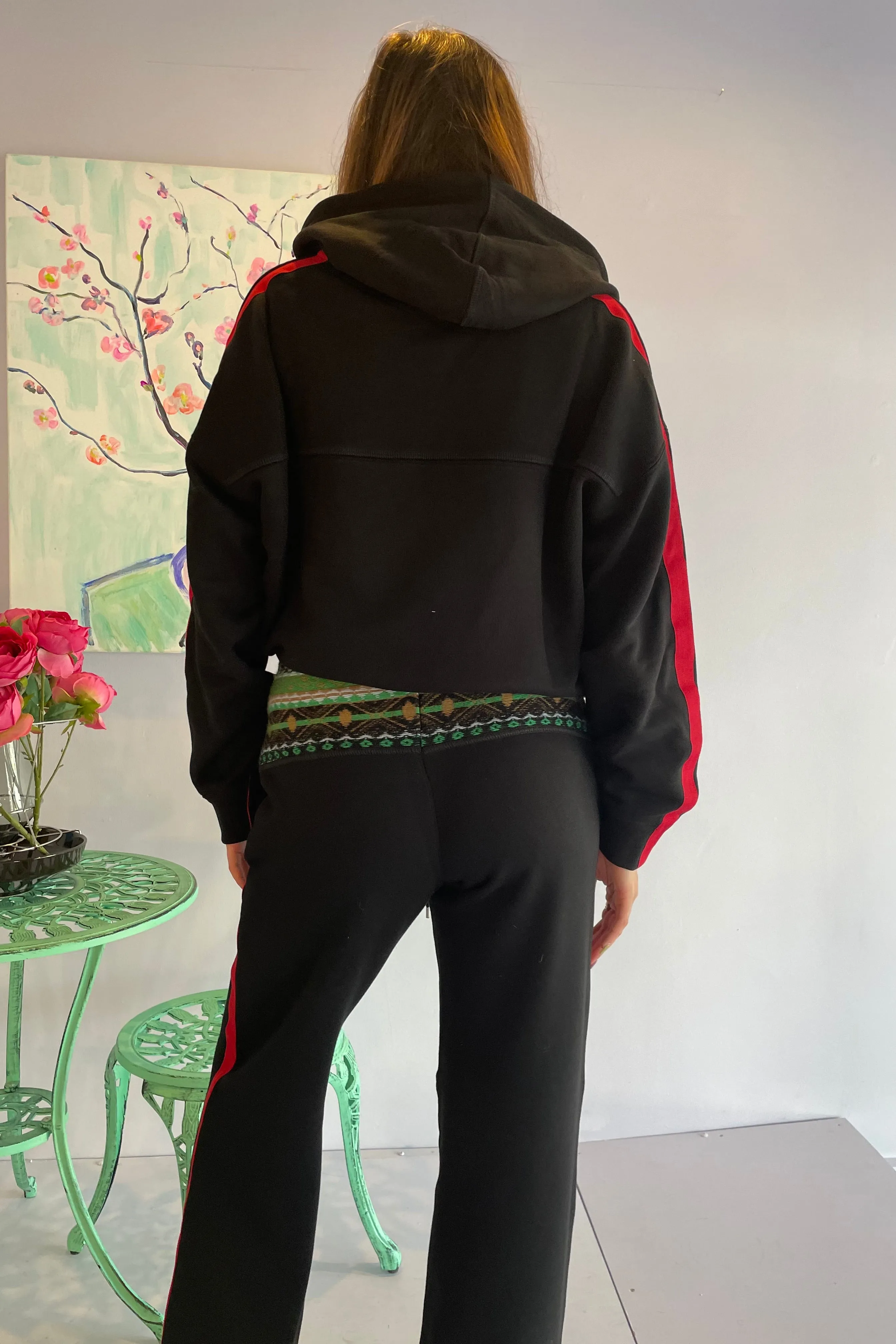 No. 21- Sweatpants: Black/ Green Stripe