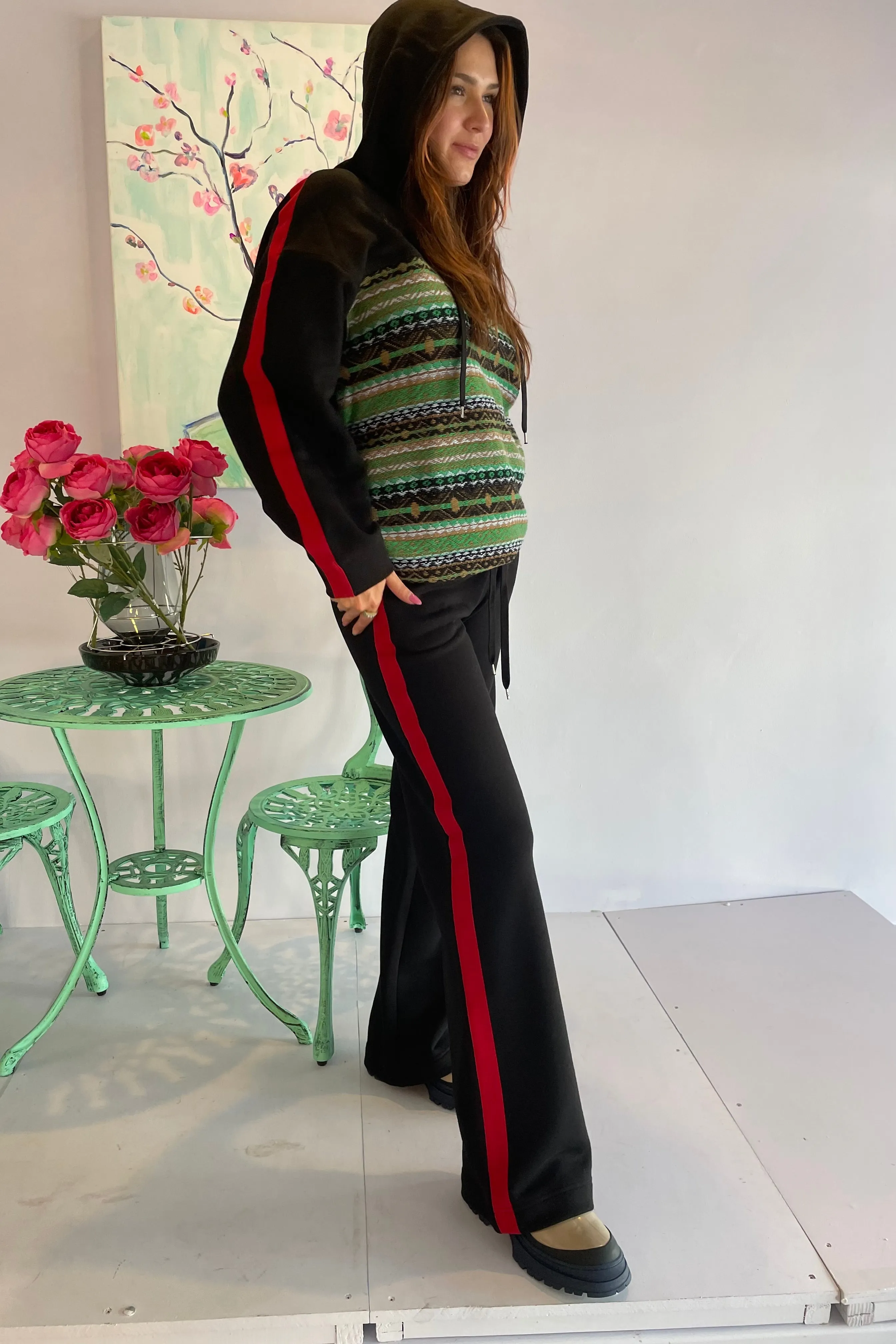 No. 21- Sweatpants: Black/ Green Stripe