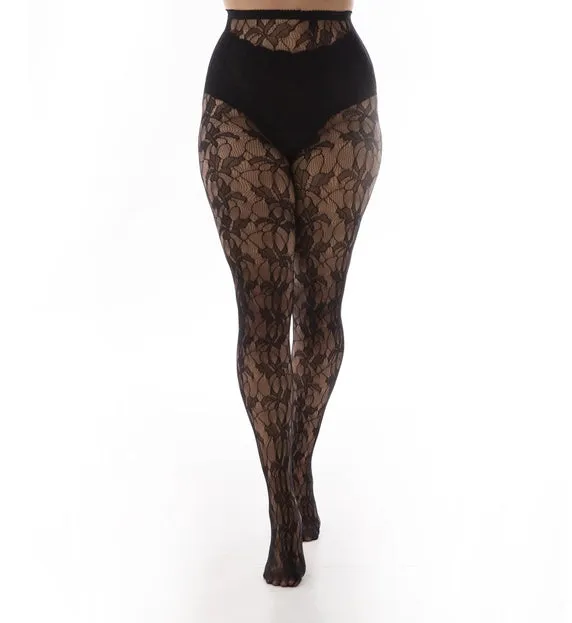 Orchid Leaf Lace Tights - sizes 4-20