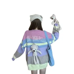 Oversized Multicolor Pullover Bear Sweater