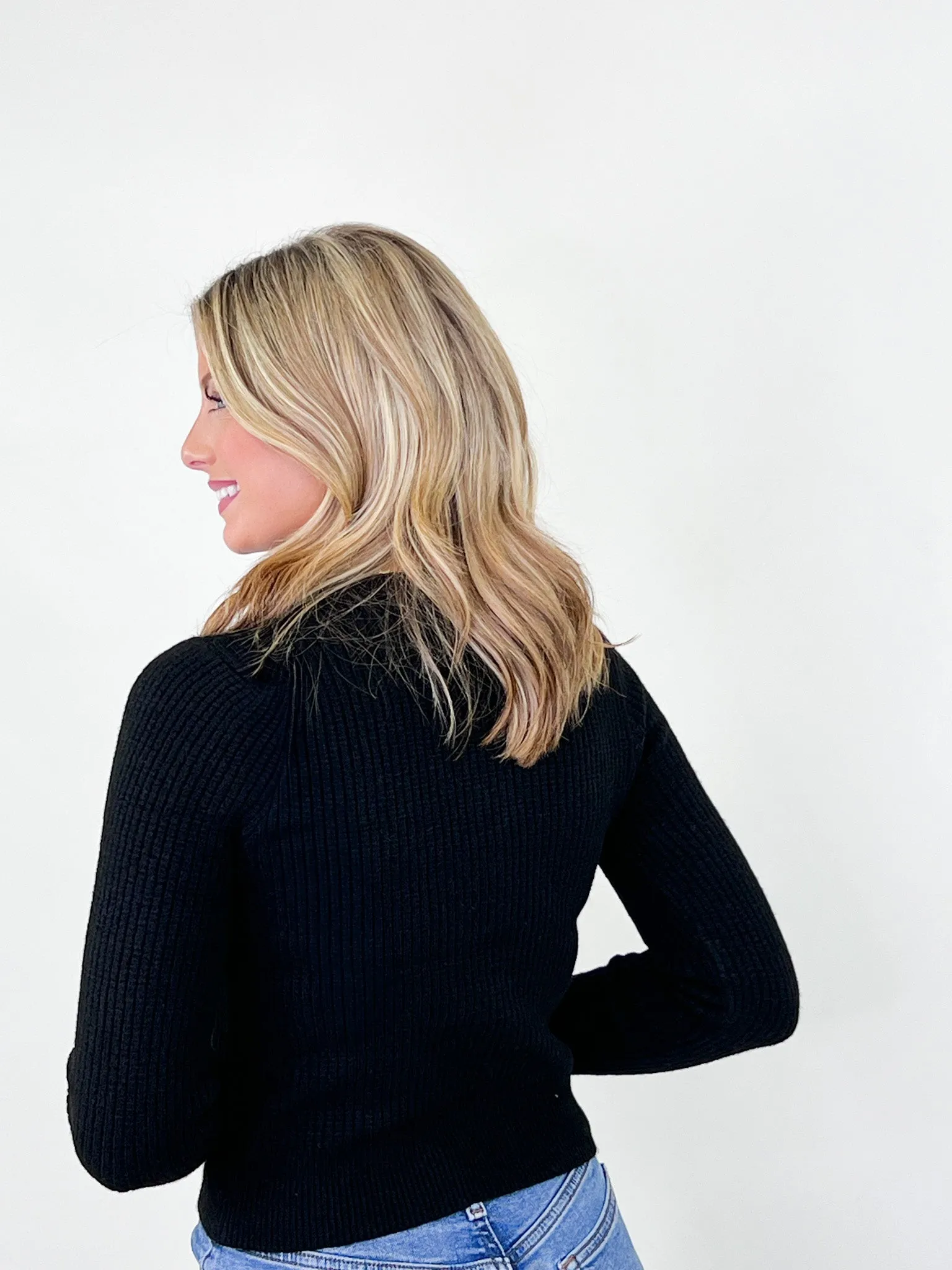 Patricia - Ribbed Long Sleeve Sweater (Black)