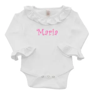 Personalized Bodysuit with Ruffles - White
