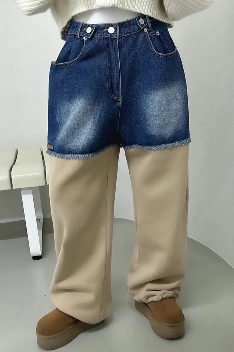 PI0397 Premium Denim Mixed Sweatpants