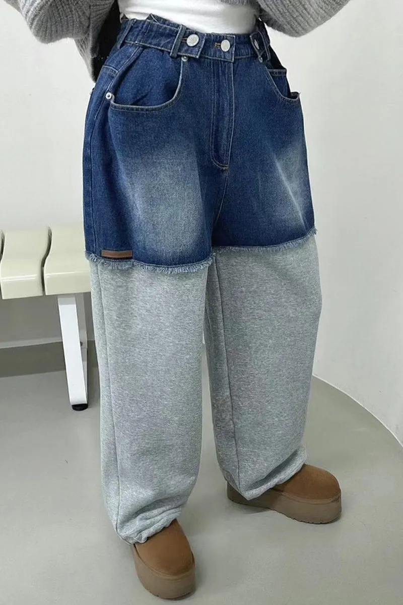 PI0397 Premium Denim Mixed Sweatpants