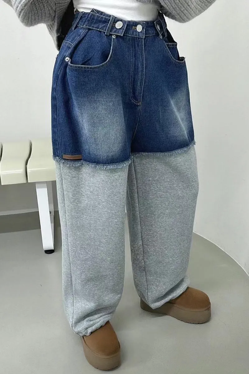 PI0397 Premium Denim Mixed Sweatpants
