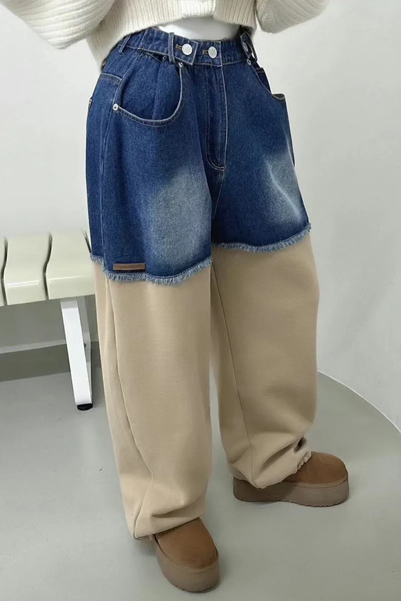 PI0397 Premium Denim Mixed Sweatpants
