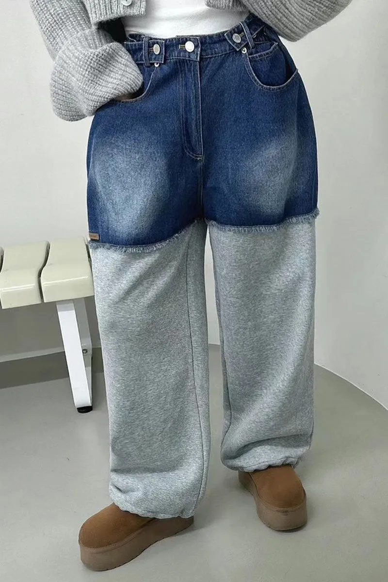 PI0397 Premium Denim Mixed Sweatpants