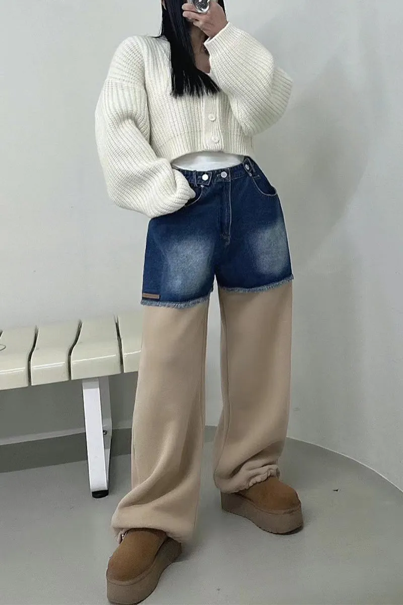 PI0397 Premium Denim Mixed Sweatpants