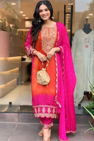 Pink Orange Full Sleeve Long Dress For Women