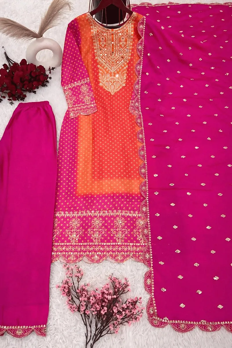 Pink Orange Full Sleeve Long Dress For Women
