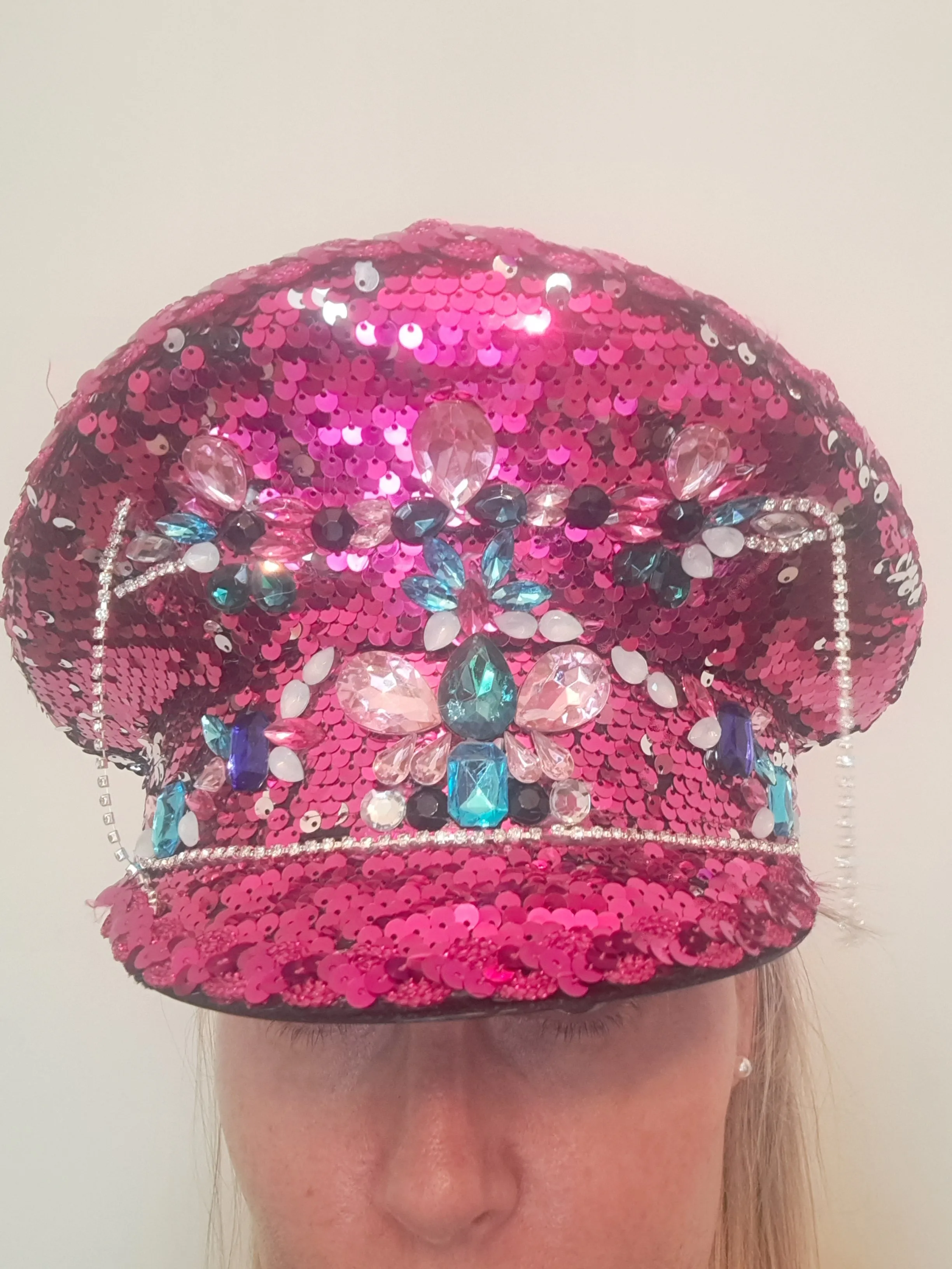 Pink Rhinestone Military Hat
