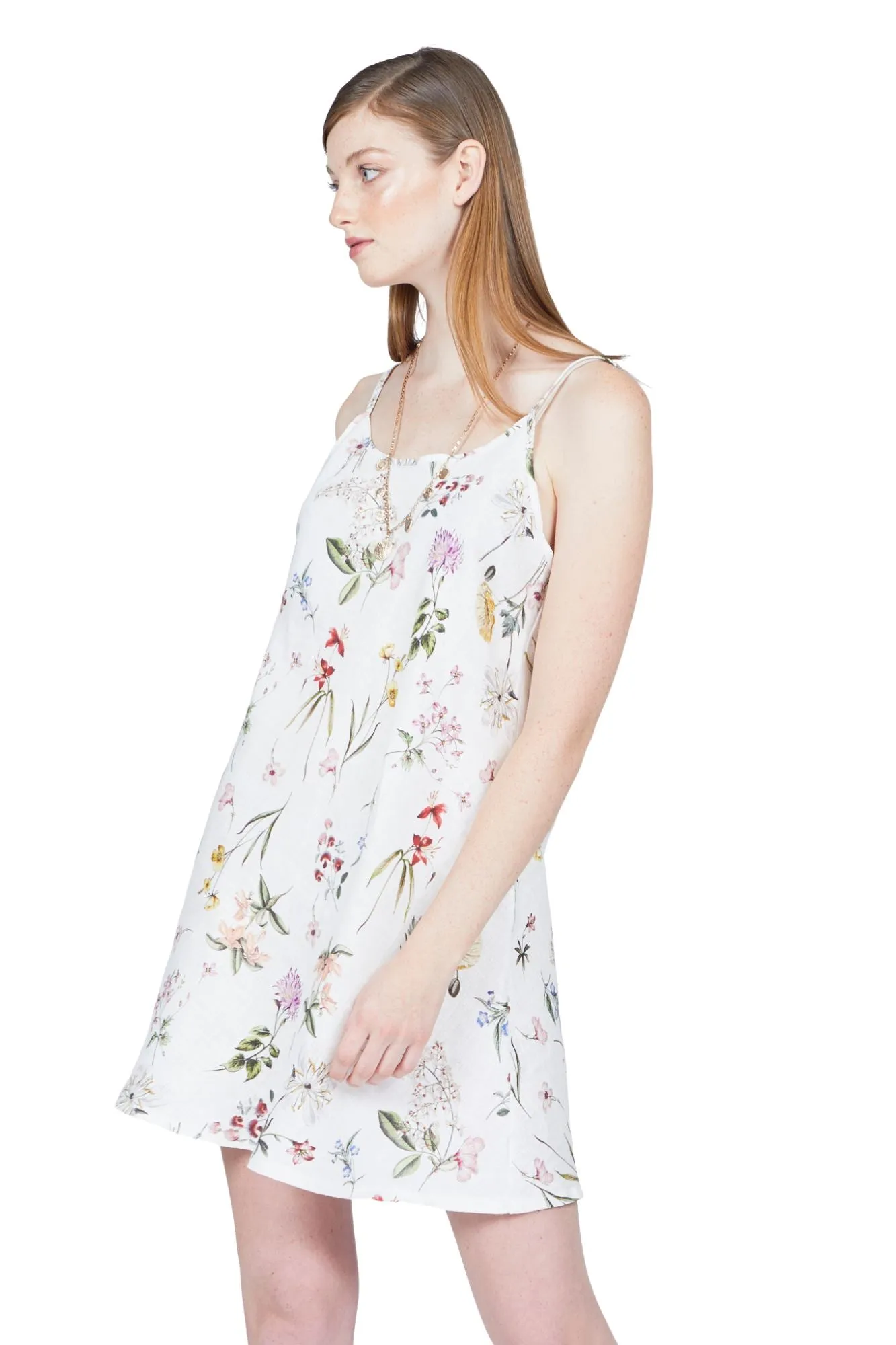 Pistache Floral Linen Slip Dress
