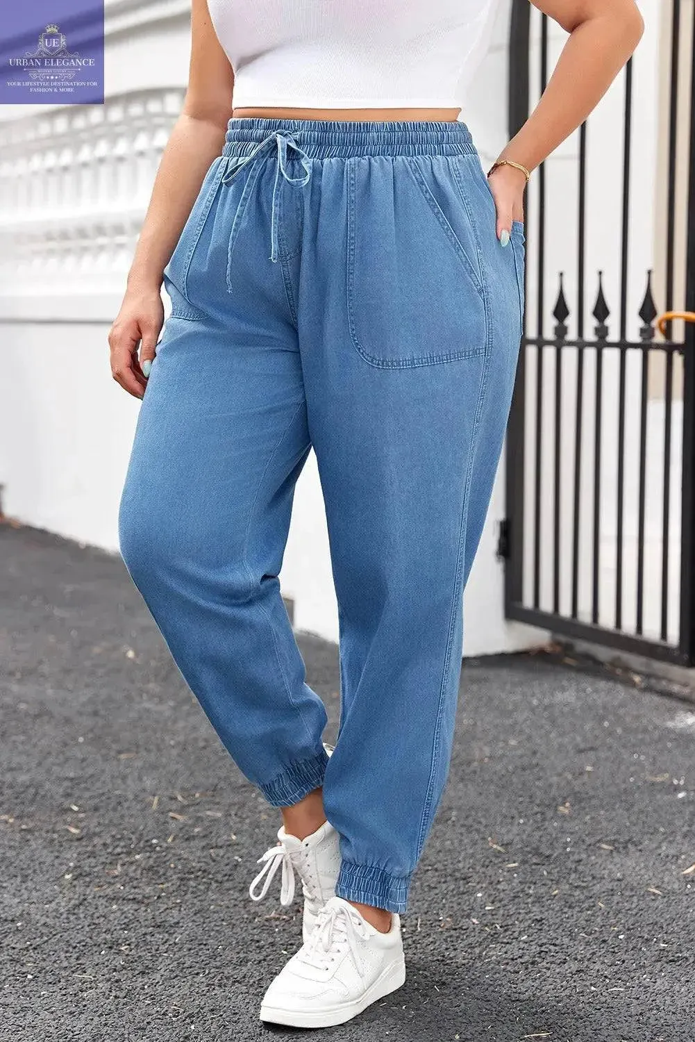 Plus Size Dusk Blue Denim Joggers