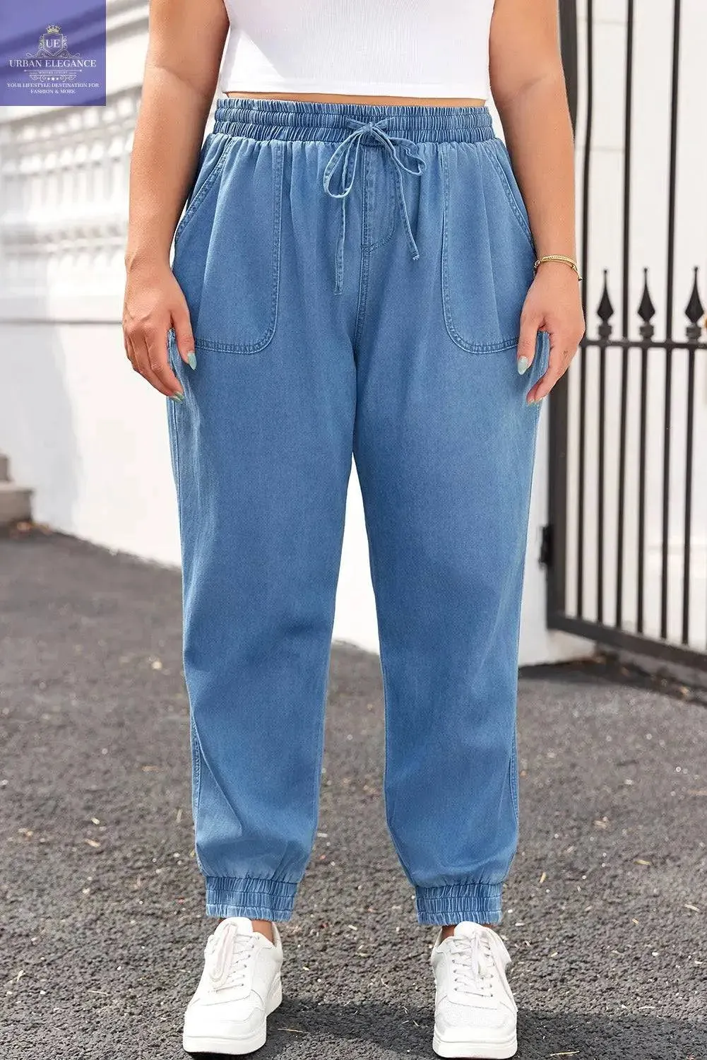 Plus Size Dusk Blue Denim Joggers