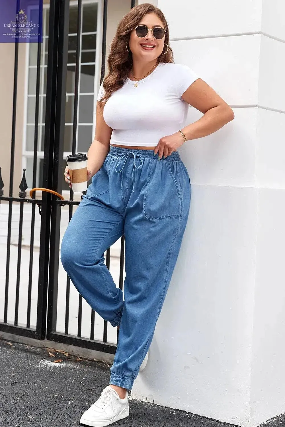 Plus Size Dusk Blue Denim Joggers