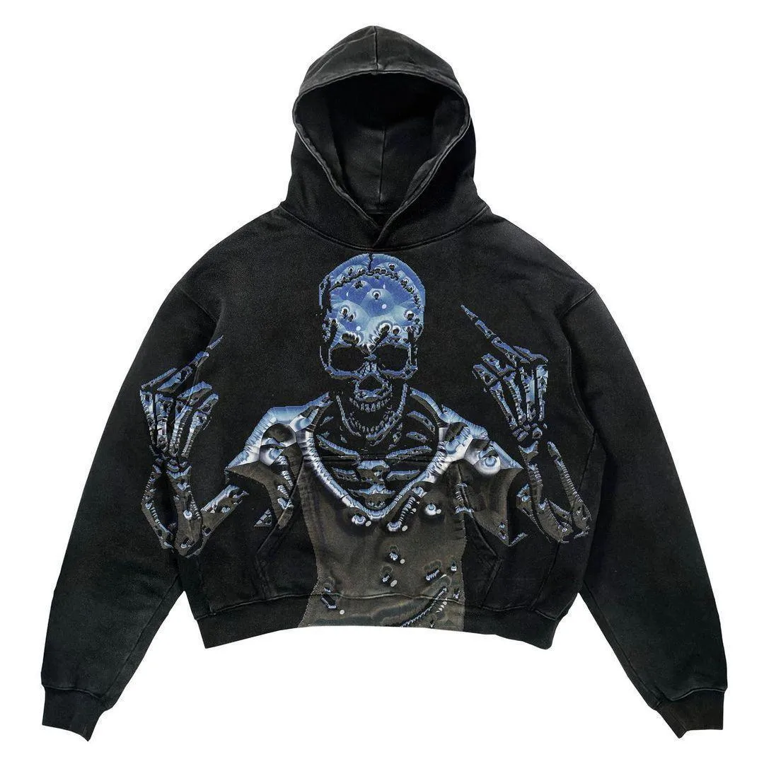 Punk Design Slim Fit Printed Hoodie