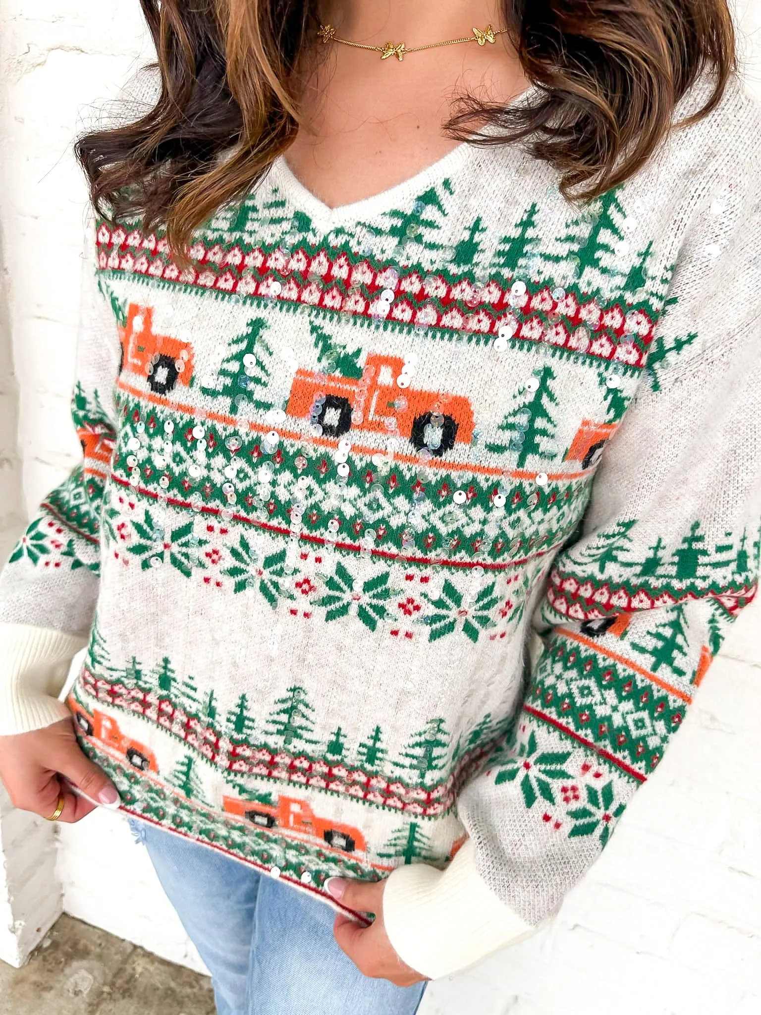 Queen Of Christmas Red Truck Sweater