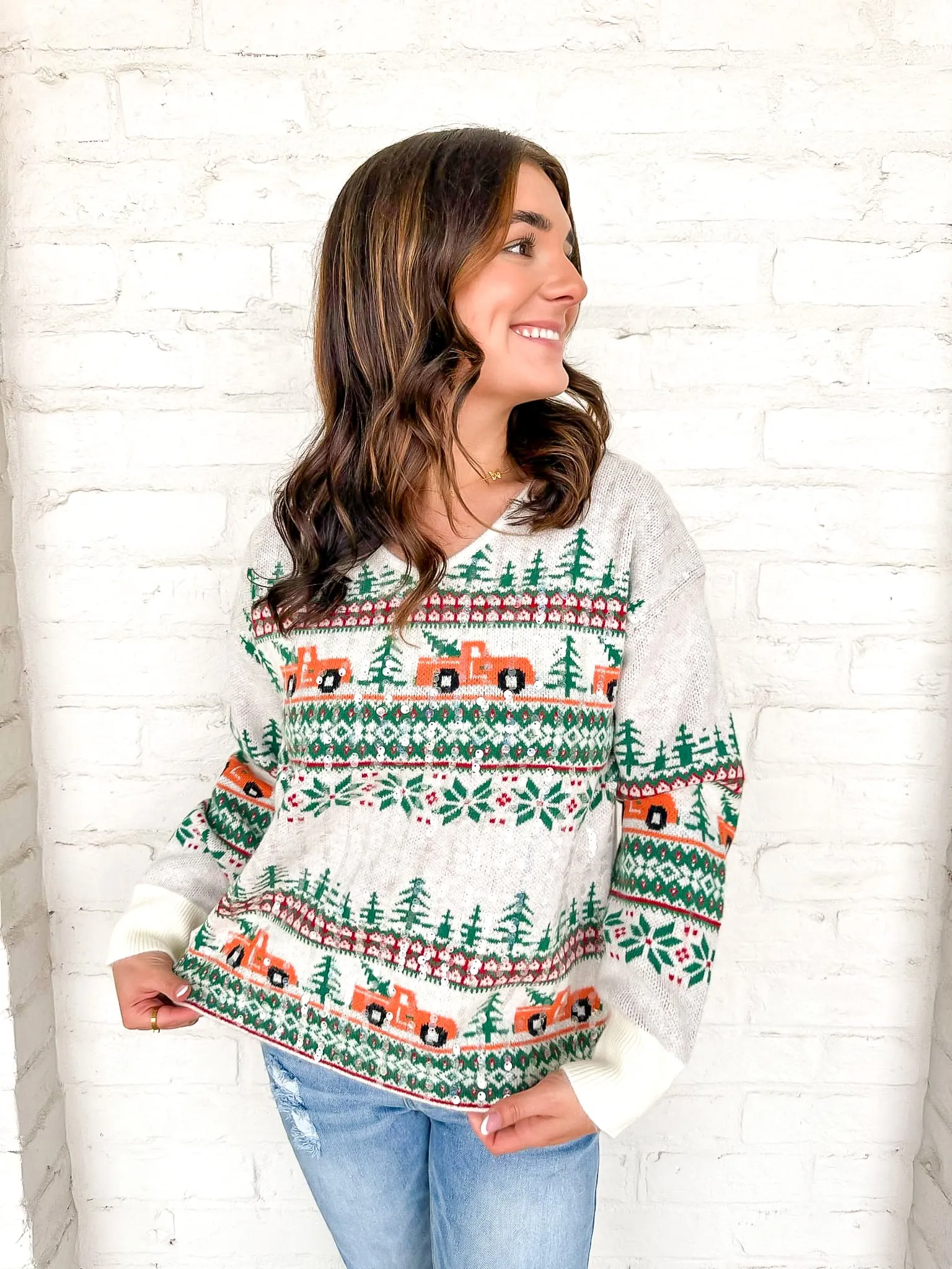 Queen Of Christmas Red Truck Sweater