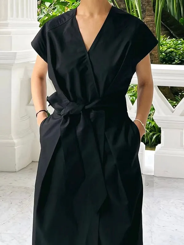 Retro V-Neck Cross Strap Dress