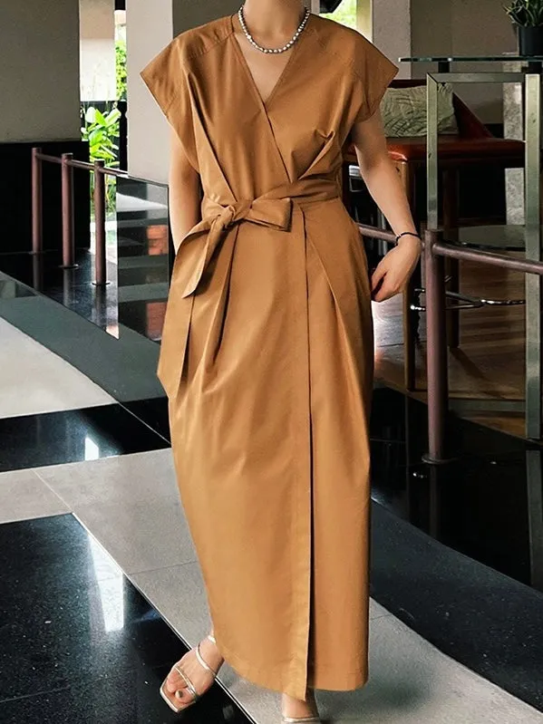 Retro V-Neck Cross Strap Dress