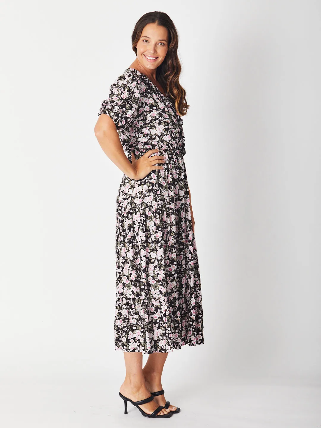 ROMINA RUFFLE PRT DRESS - BLACK/FLORAL 29387-s