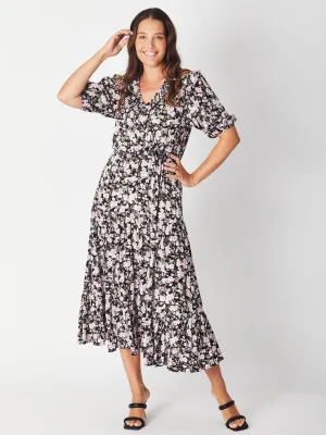 ROMINA RUFFLE PRT DRESS - BLACK/FLORAL 29387-s