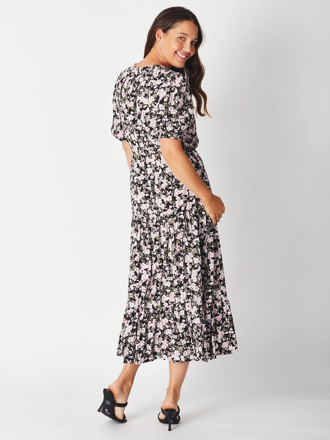 ROMINA RUFFLE PRT DRESS - BLACK/FLORAL 29387-s