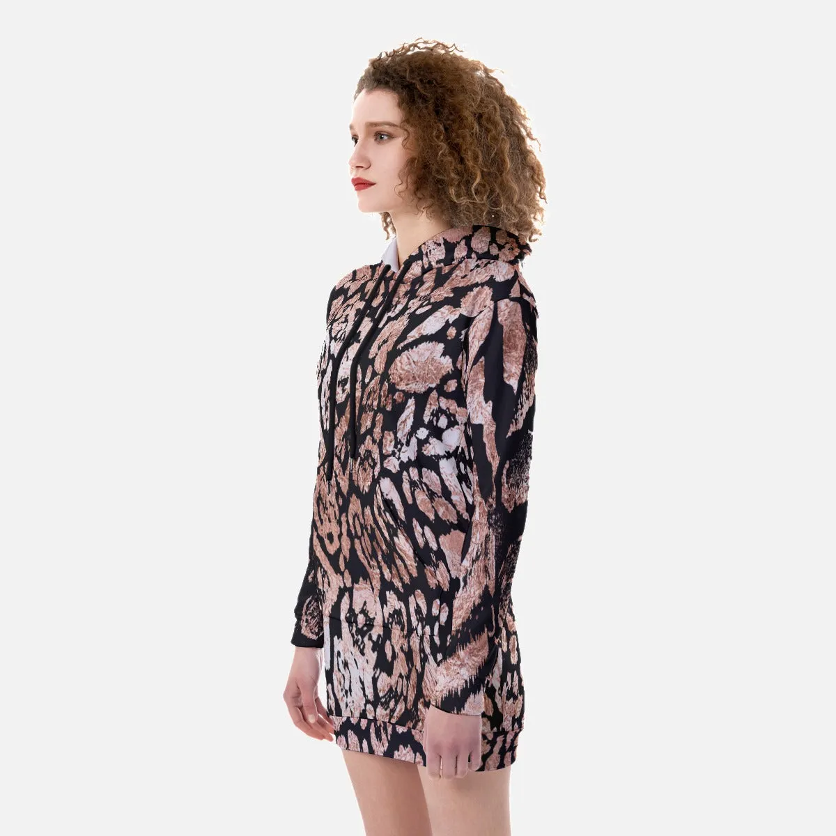 Rose Gold Animal Print Fleece Long Hoodie