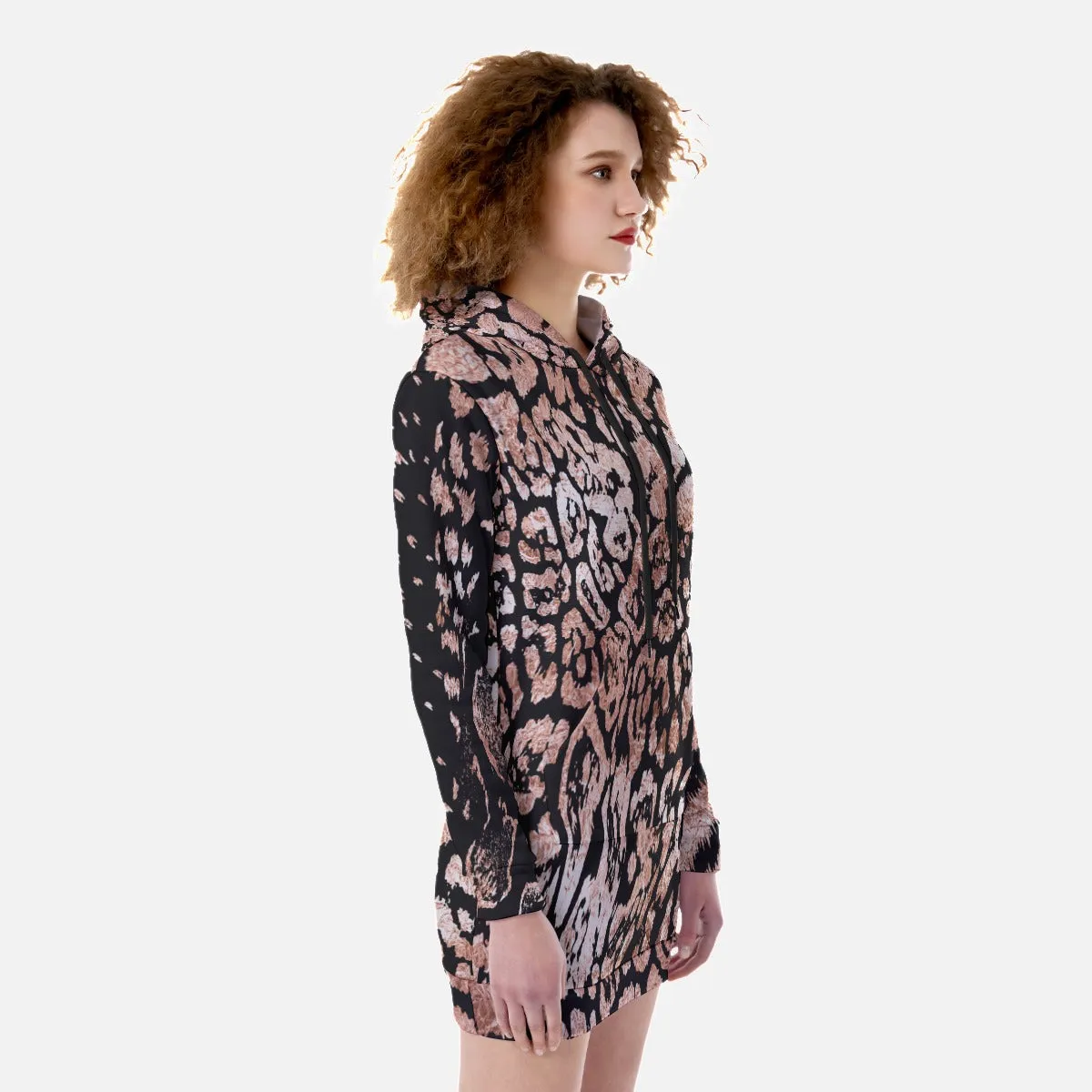 Rose Gold Animal Print Fleece Long Hoodie