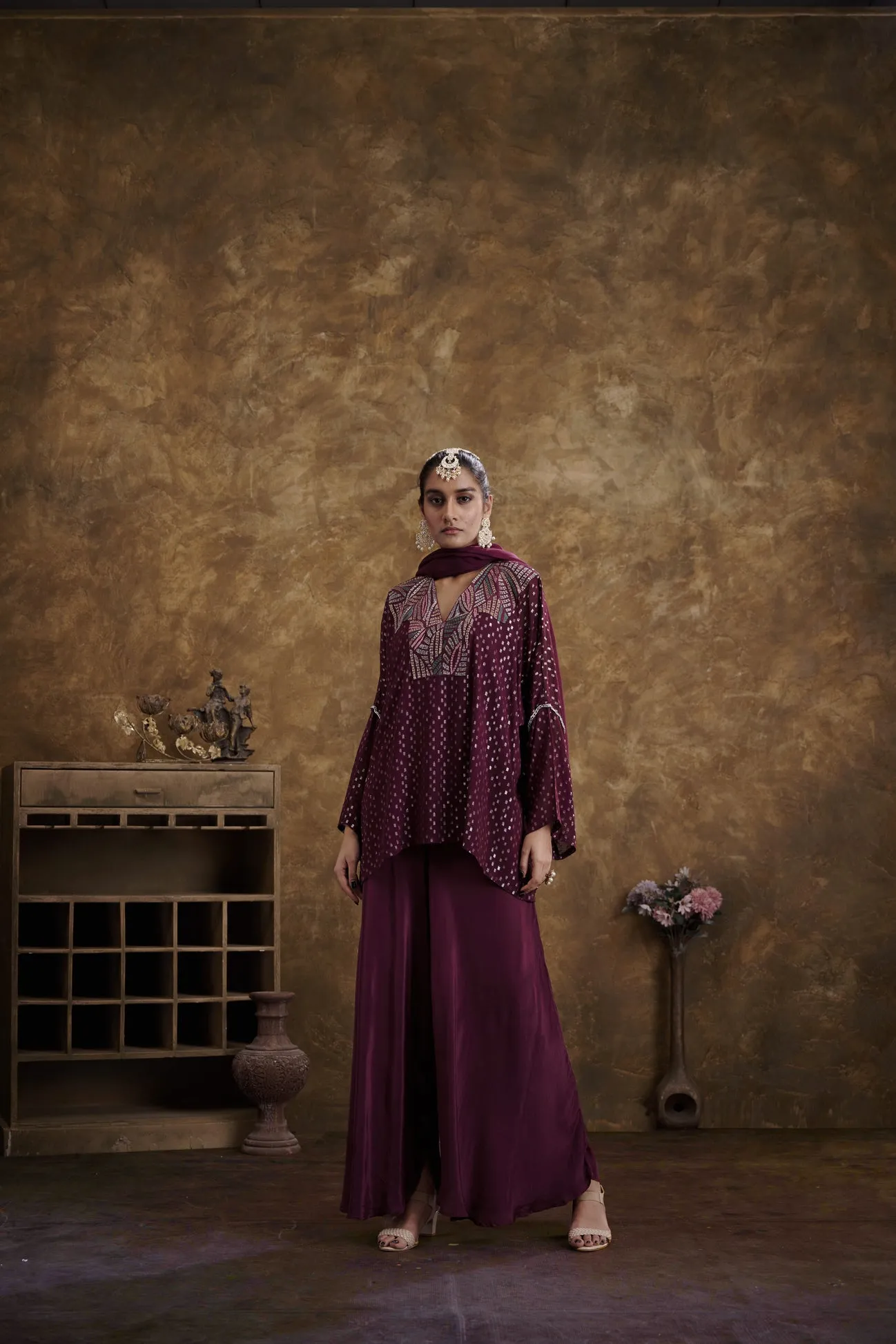 Sitaara Wine Flared Pants And Top