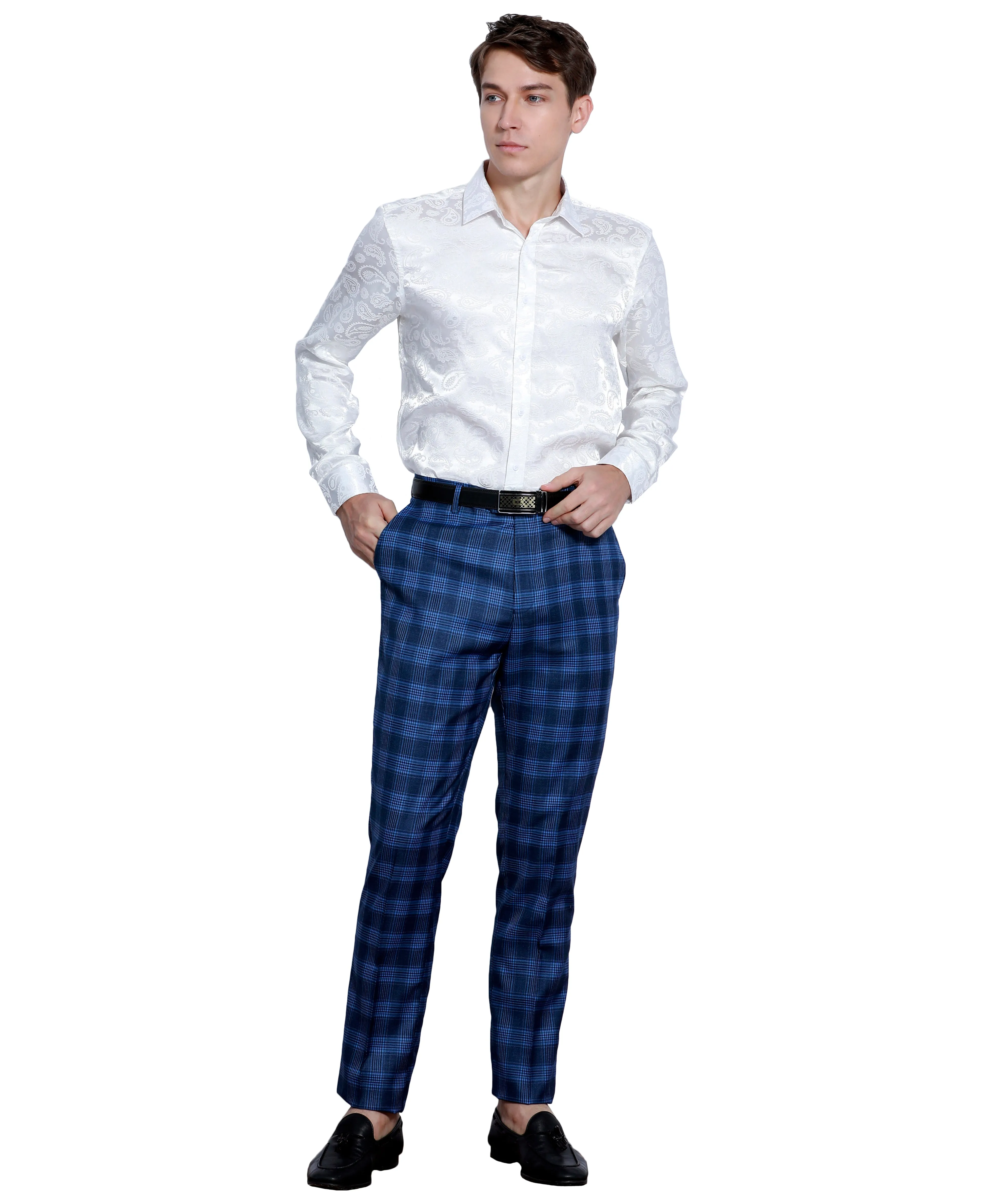 Skinny Fit Glen Check Dress Pants, Blue