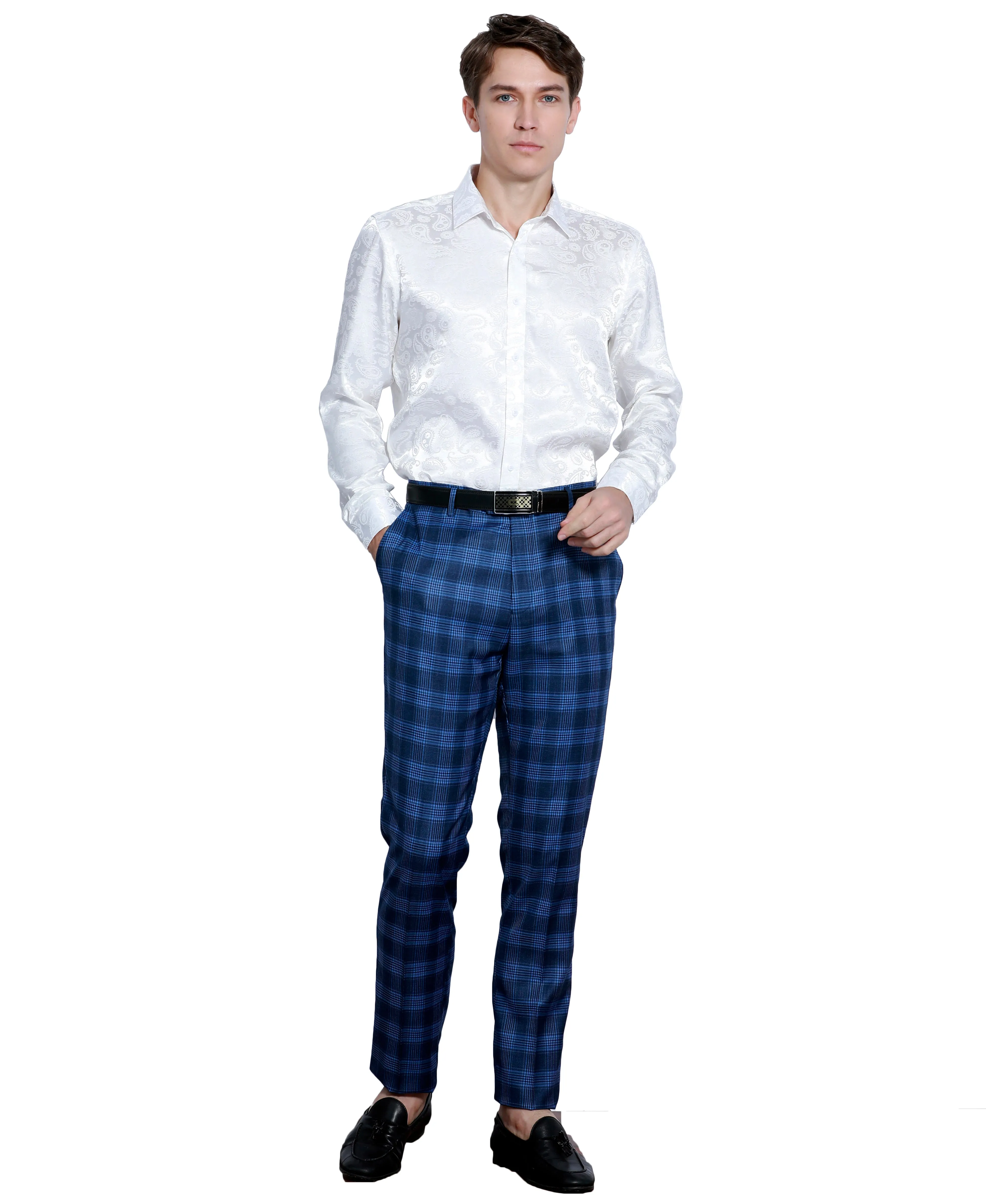 Skinny Fit Glen Check Dress Pants, Blue