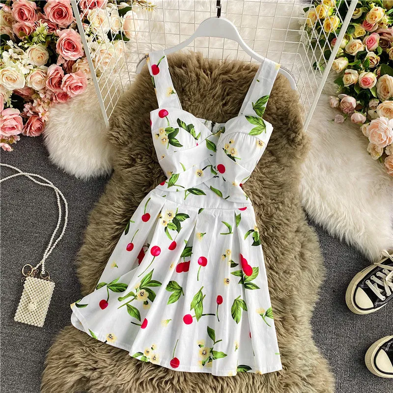 Sleeveless Pattern Printed Halter A-line Dress
