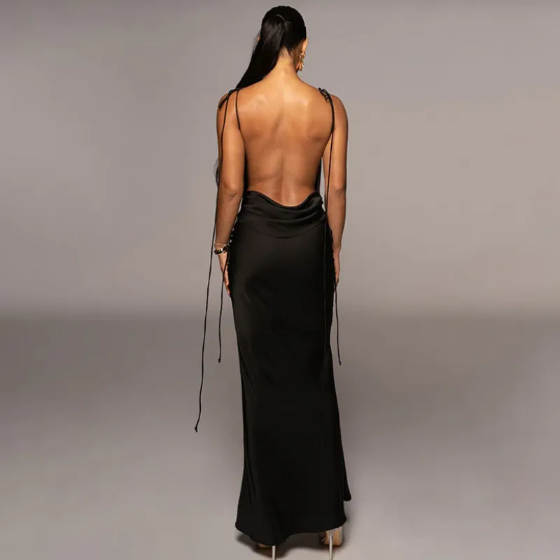 Slip Sheath Satin Ruched Maxi Dress
