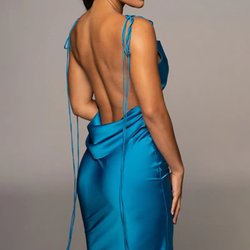 Slip Sheath Satin Ruched Maxi Dress