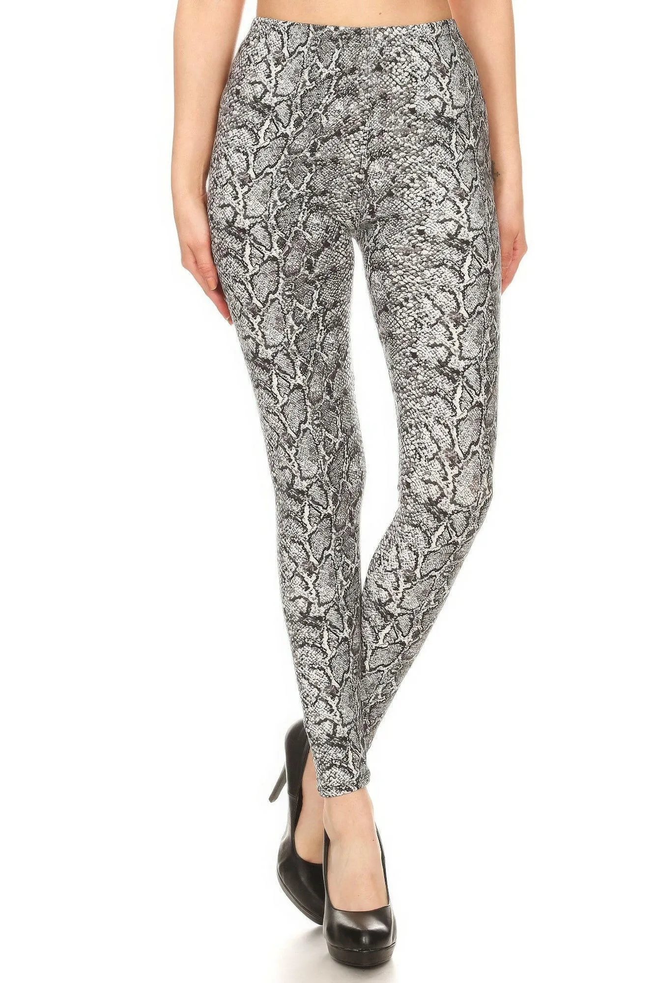 Snakeskin Print, Full Length, High Waisted Leggings In A Fitted Style With An