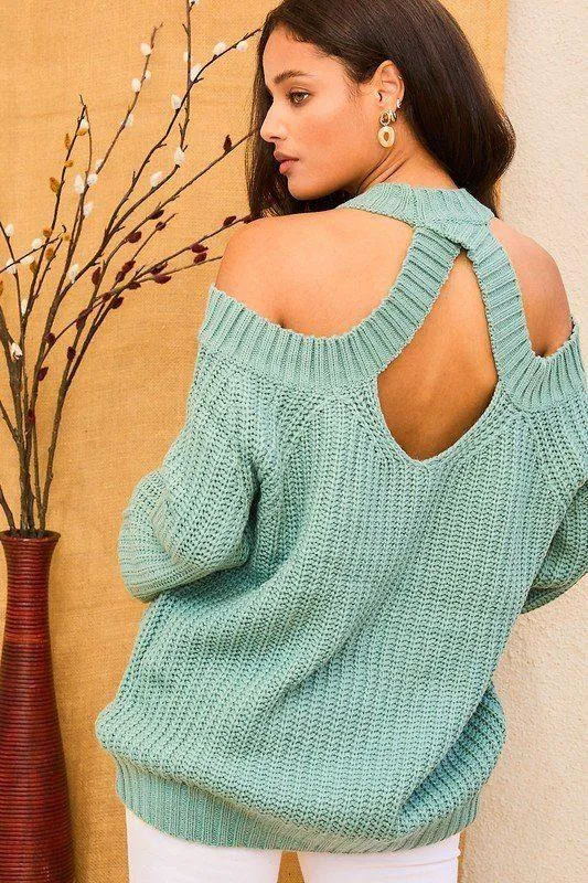 Solid Color Knit Open Back Sweater