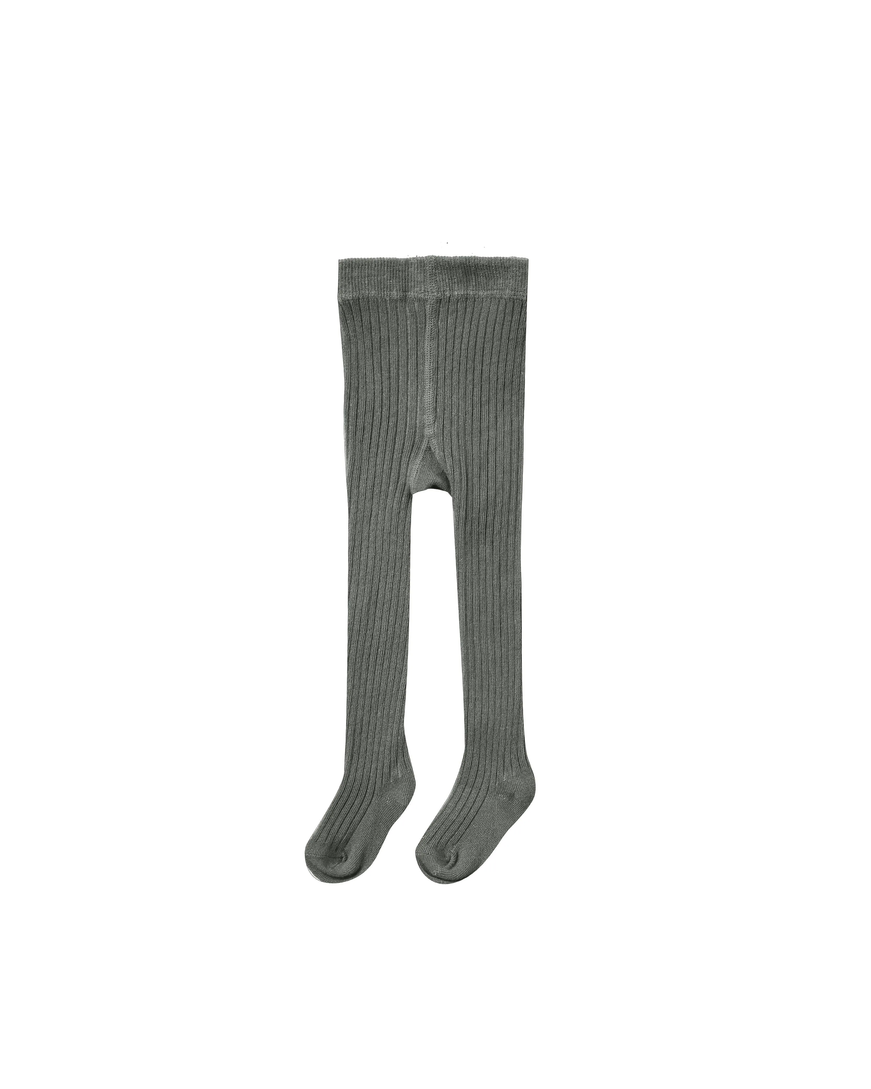 Solid Ribbed Tights - Charcoal