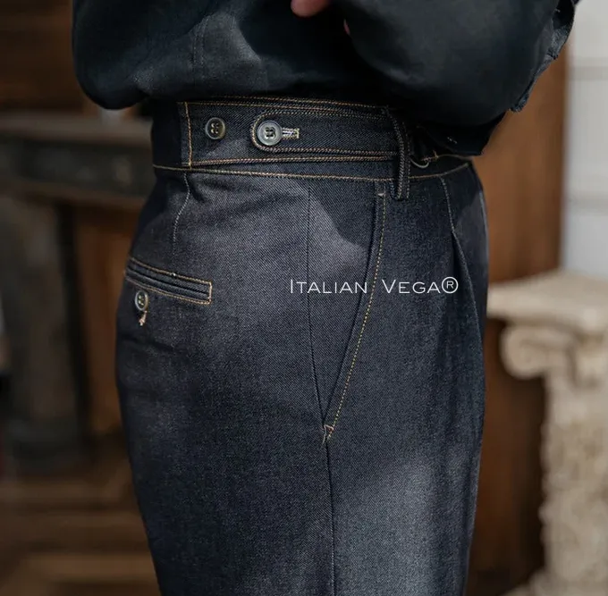 Space Blue Denim Jeans Gurkha Trouser Pants for Men by Italian Vega® (Limited Edition)