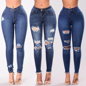 Stretch Mid Waist Ripped Slim Fit Skinny Pants