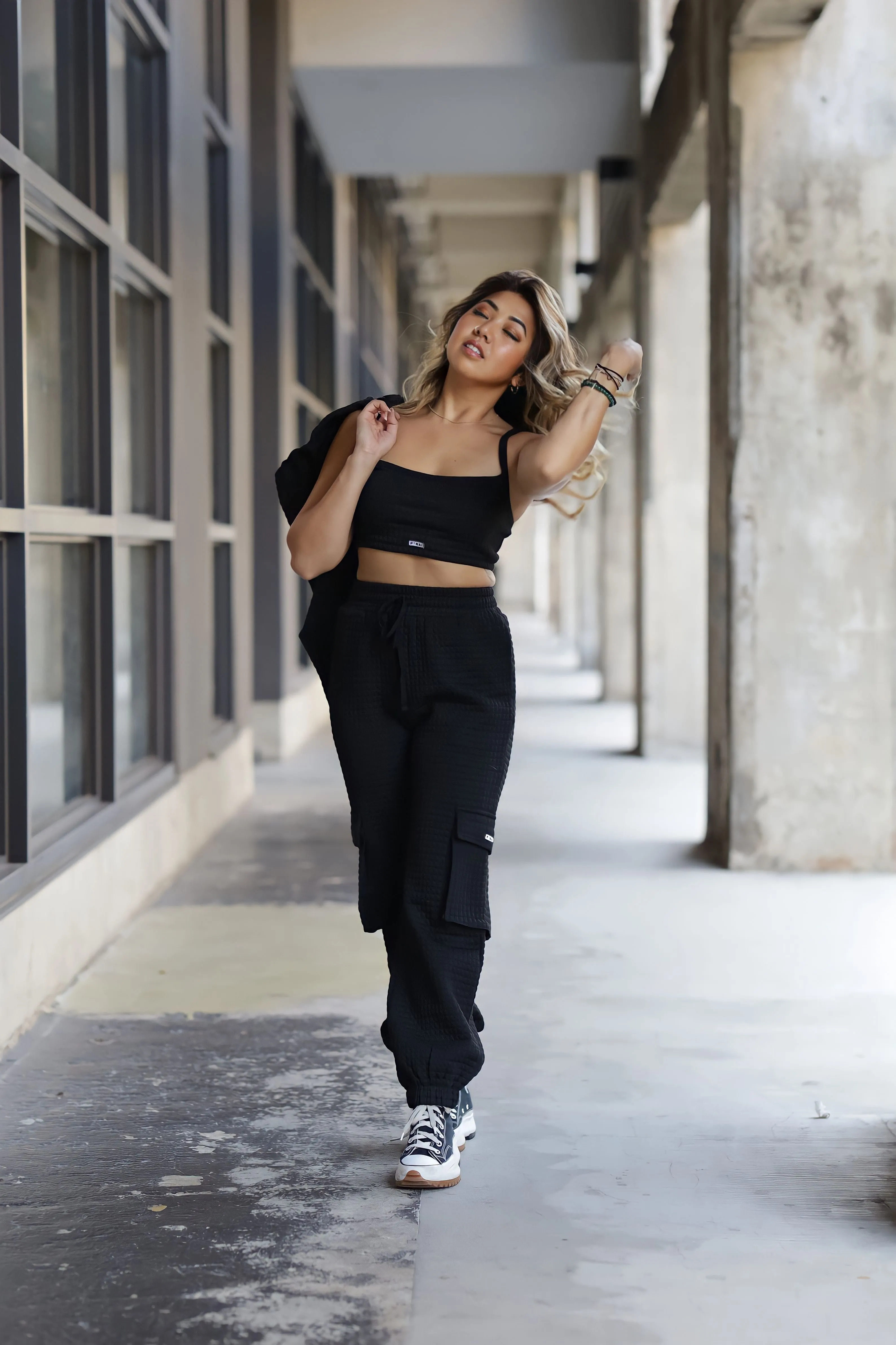 TALA Crop Top Jogger Set - Black